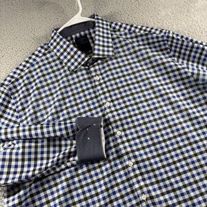 Society of Threads Shirt Mens XXL 18-18.5 Blue Plaid Gingham Pattern Flip Cuff